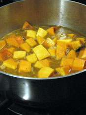 Squash With Seasonings and Stock Before Cooking